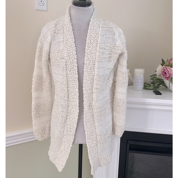 MESH & LACE Cream Boucle Open Long Cardigan Sweater NWOT - Picture 1 of 10